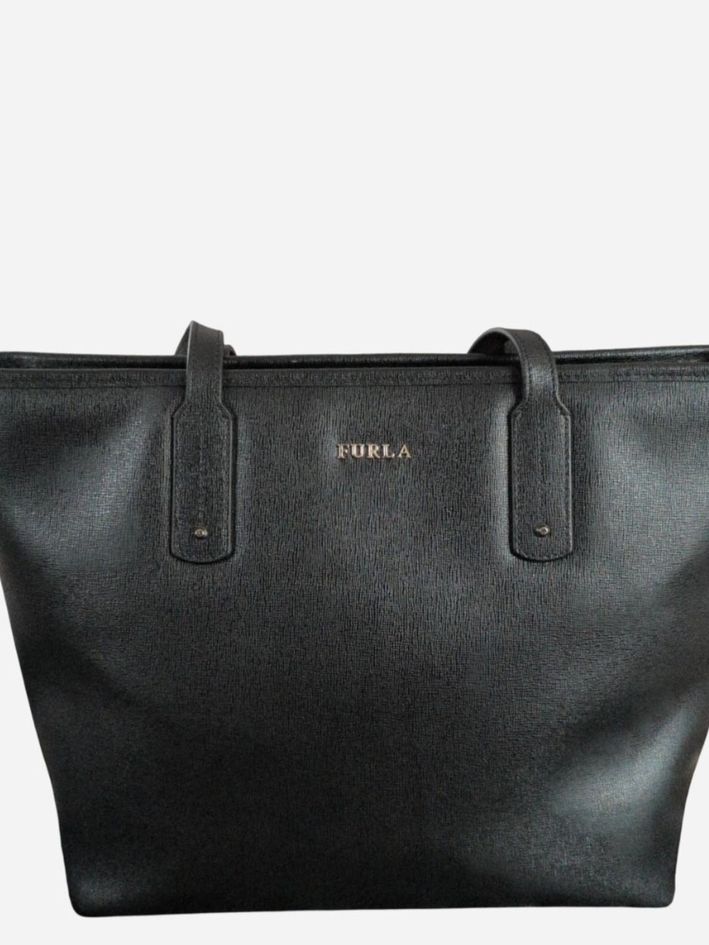 Furla Black Leather Tote with Gold Hardware